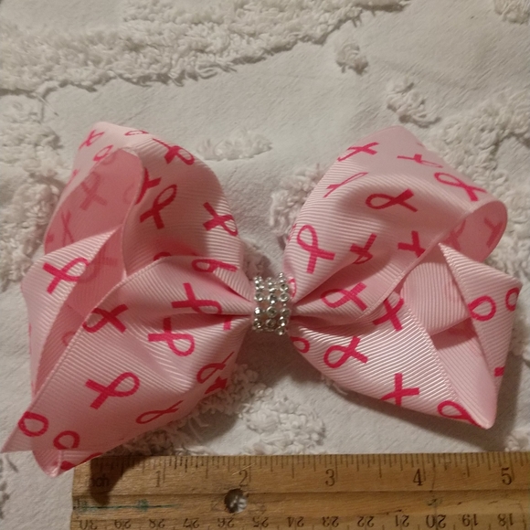 🩷 BREAST CANCER Glitter RHINESTONES HAIR BOWS (2) NEW - Picture 3 of 9
